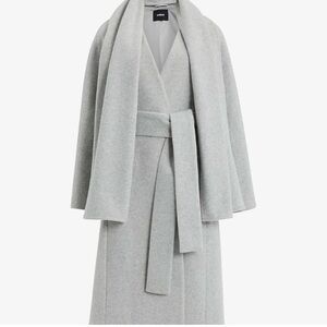 Express gray belted coat with scarf